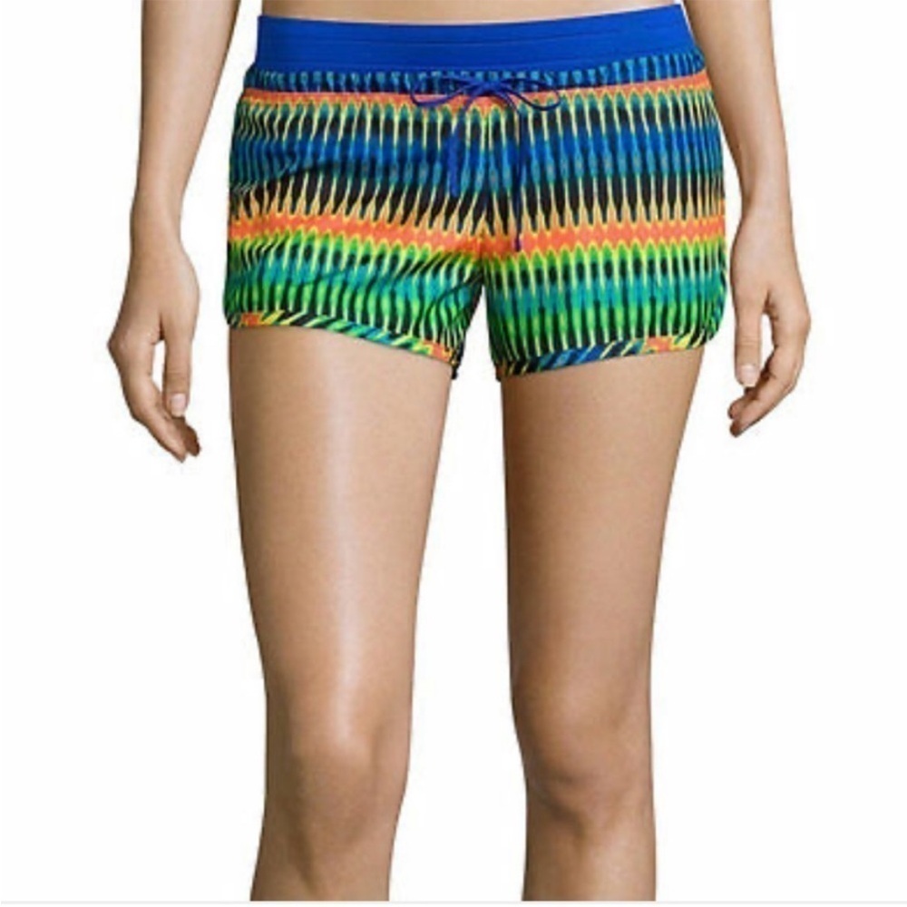 City‎ Streets neon kiwi lined athletic, lounge, or beach wear shorts Sz-M C14